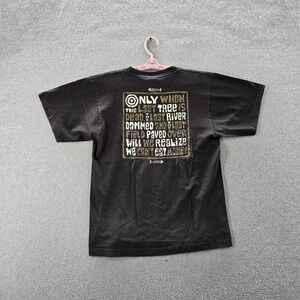 VINTAGE Fish Bone Men Shirt M Black Graphic Text Print Short Sleeve Logo 90s